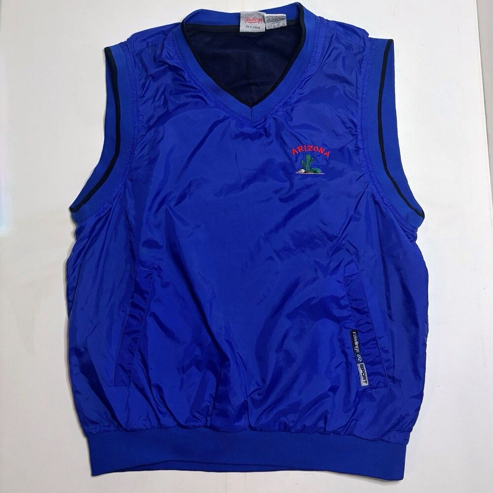 Rawlings Men's Sport Water Repellent Windbreaker Vest Pockets Golf Hiking VTG